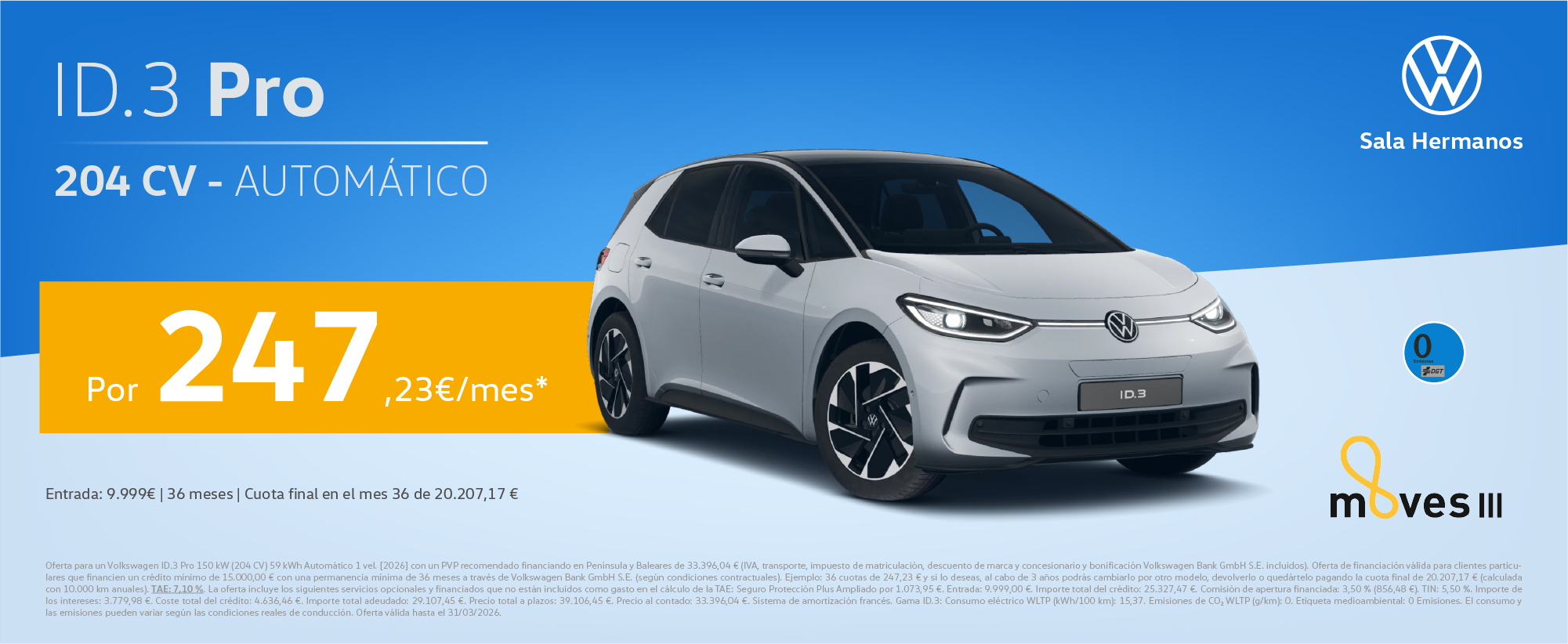 ¿A qué esperas? Consigue tu ID.3 Pro por 156,5€/mes